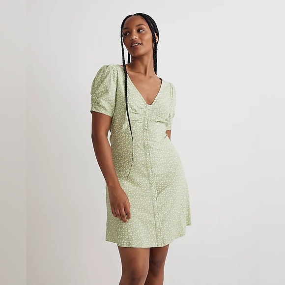 Madewell Dresses & Skirts - Madewell V-Neck Mini Dress 6 – Green Seedling Tie Back Button Front